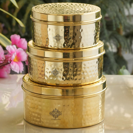 Handmade Brass Storage Container Set with Hammered Design - Set of 3