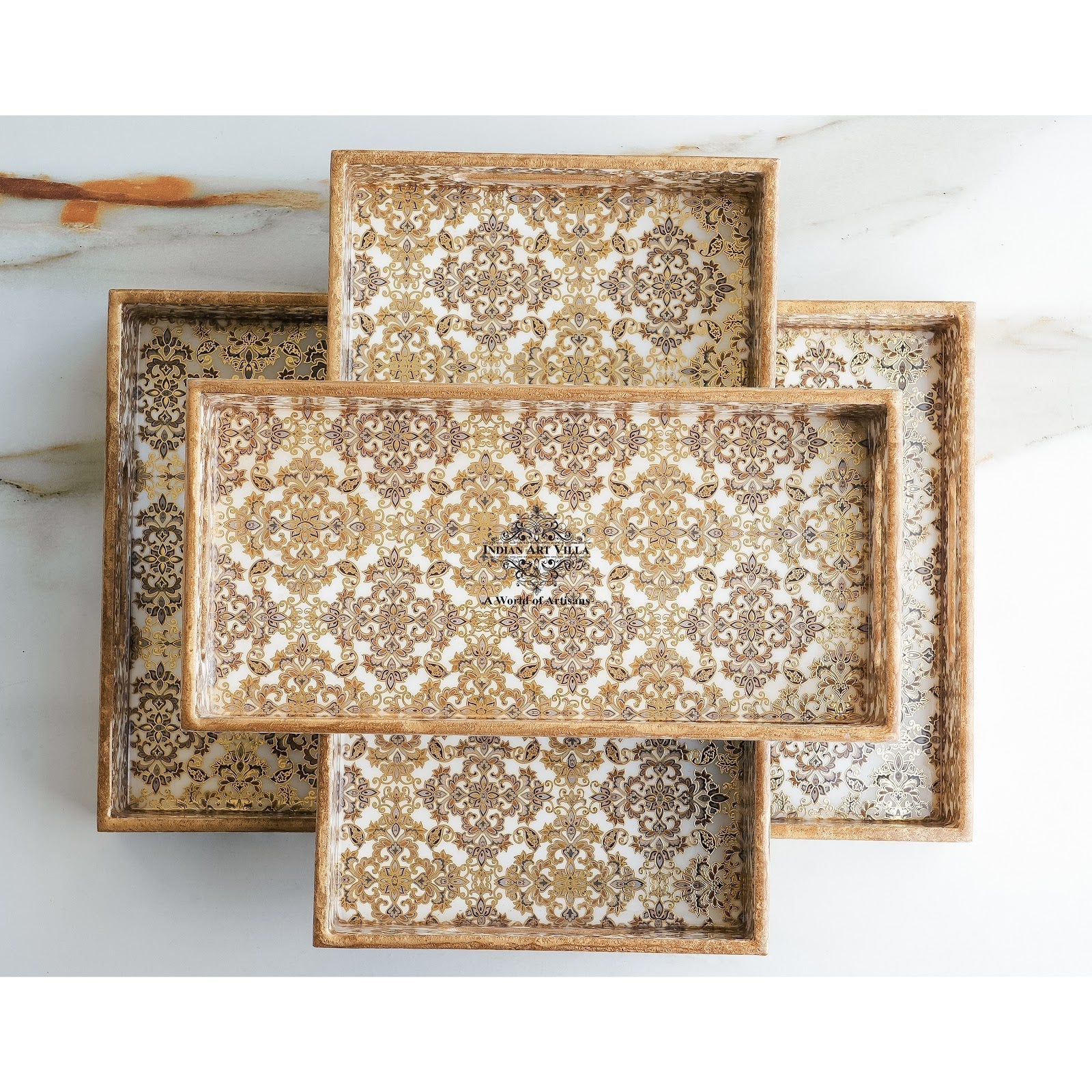 Wooden Tray Set of 3  Handcrafted Multipurpose Decorative Serving Platters