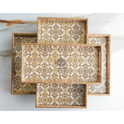 Wooden Tray Set of 3  Handcrafted Multipurpose Decorative Serving Platters