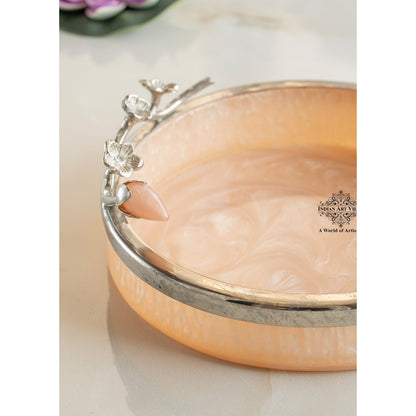 Silver Plated Resin Belgium Pink Decorative Tray, Festive Use, Gifting And Vanity Organizer