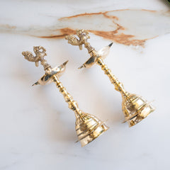 Brass Pillar Diya Set of 2 - Traditional South Indian Temple Oil Lamps