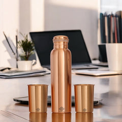 Pure Copper Matt Finish Lacquer Coated Water Bottle & 2 Glass
