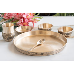 Pure Bronze Thali Set | 6 Pieces Dinner Set With Embossed Design