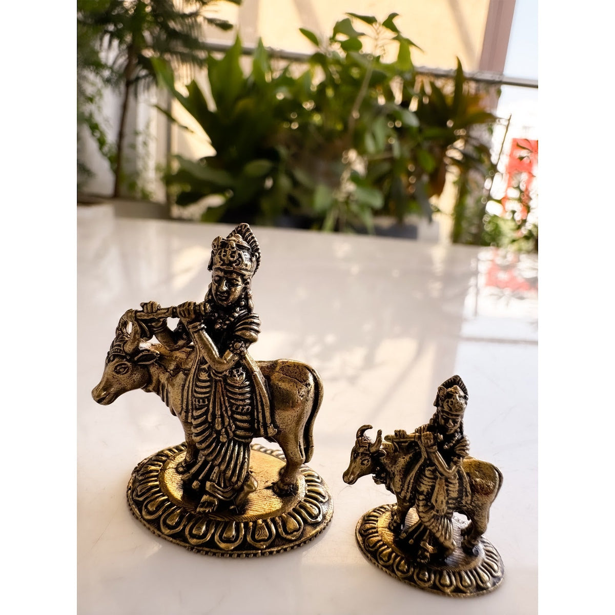 Pure Brass Miniature Krishna Ji with Cow Murti