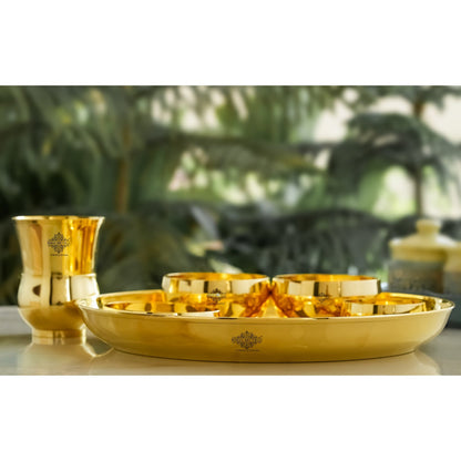 Pure Brass Dinner Set Shine FInish Design Set of 7 Piece, 30.48 cm thali