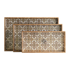 Wooden Tray Set of 3  Handcrafted Multipurpose Decorative Serving Platters