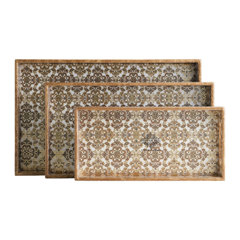 Wooden Tray Set of 3  Handcrafted Multipurpose Decorative Serving Platters