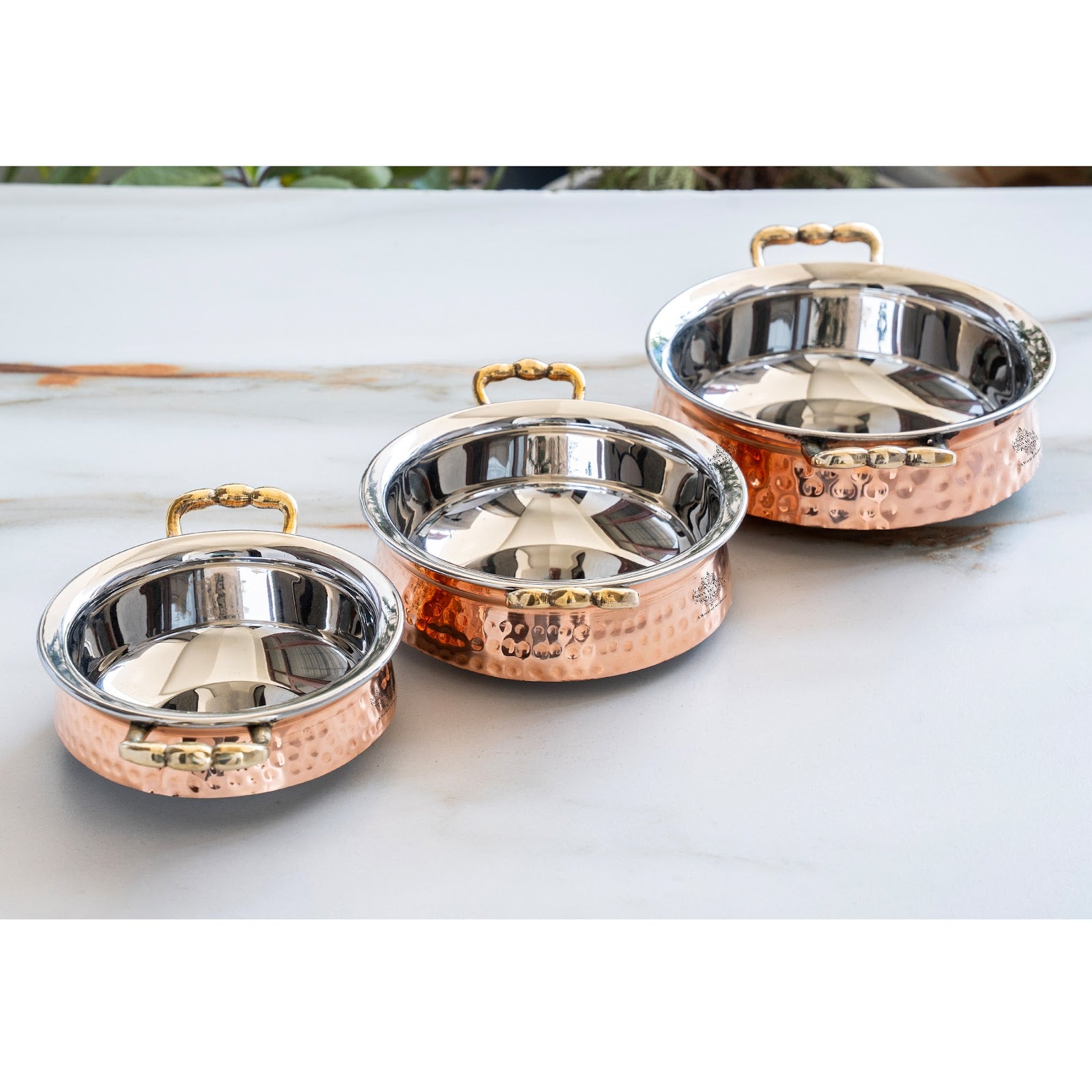 Copper Steel Handi Casserole with Brass Handles & Induction Base