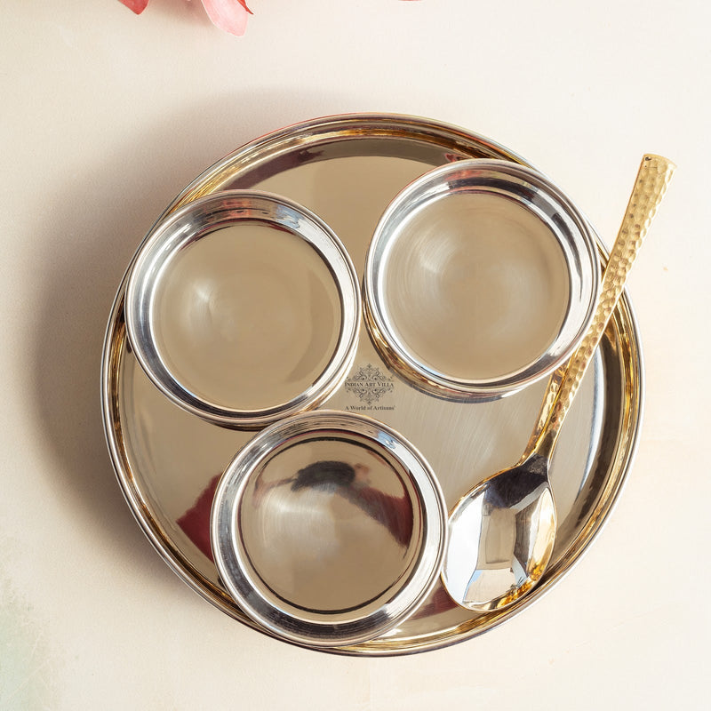 Brass Mukhwas Set – 3 Bowls with 8-Inch Hammered Plate & Spoon | Perfect for Serving Mouth Fresheners, Dry Fruits, Sweets at Home, Parties, Restaurants, and Festive Occasions