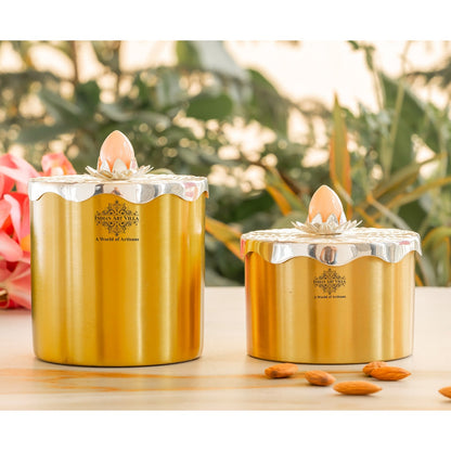 Silver-Plated & Brass Multipurpose Box with Lotus Design Lid, Gold & Silver Finish, Elegant Decorative Box for Dry Fruits, Sweets And Gifting