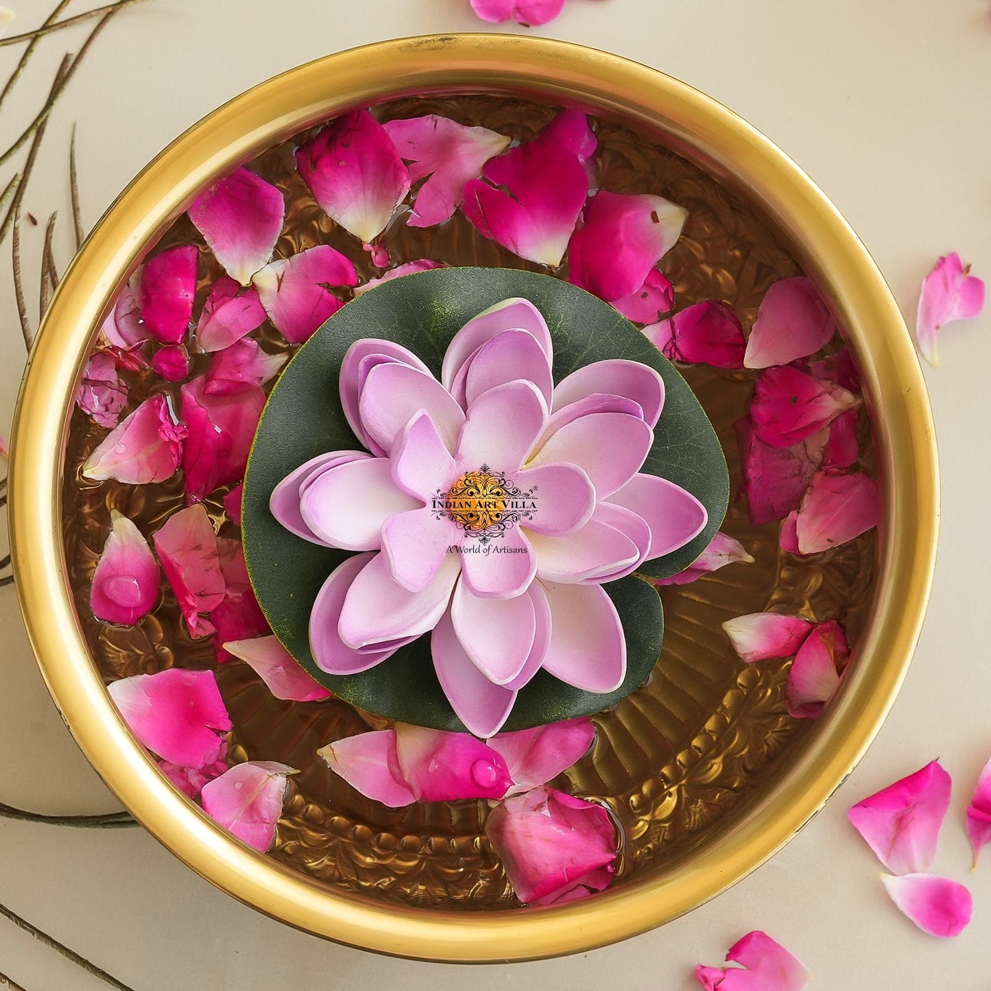 Handcrafted Brass Urli With Embossed Ornate Floral Design