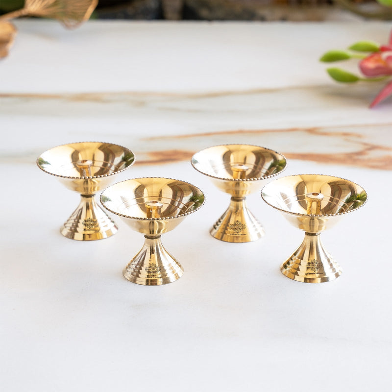 Brass Diya Set of 4 with Beaded Rim & Shine Finish
