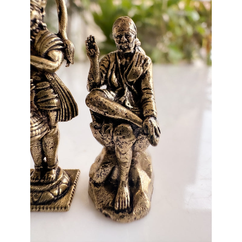 Pure Brass Miniature Divine Idol Combo of Ganesha, Krishna, Hanuman ji & Sai Baba