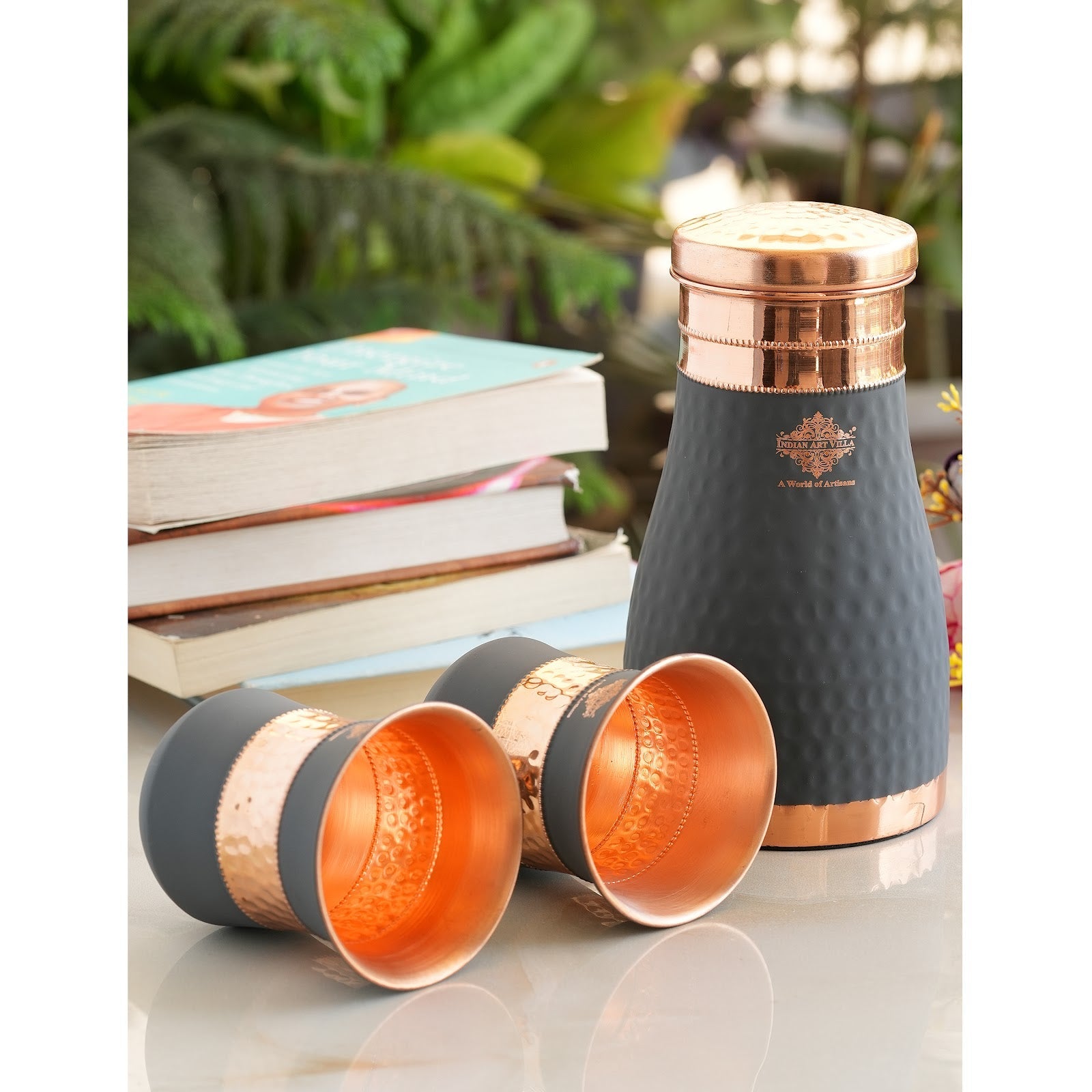Pure Copper Silk Finished Gift Set Bedroom Bottle with Copper Glass
