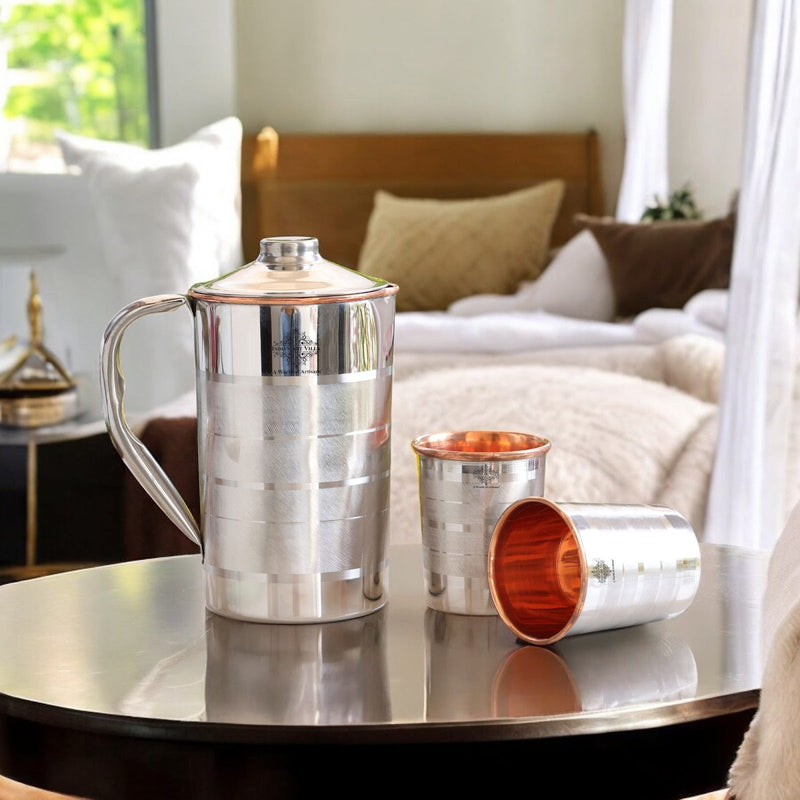 Handmade Pure Steel Copper Jug Pitcher With Glass Tumbler Gift Set