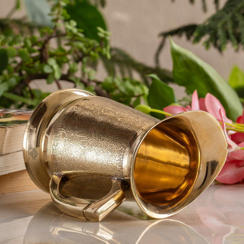Pure Brass Embossed Design Jug | Handcrafted Pitcher | 1050 ML