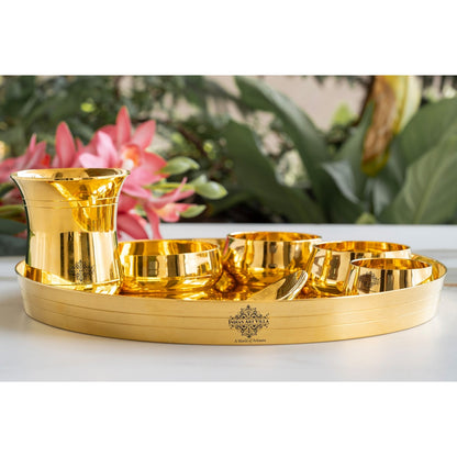 Luxurious Brass 7 Piece Dinner Set With Lead-Free Gold Finish - Elevate Your Dining with Timeless Indian Craftsmanship"