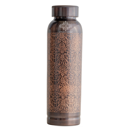 Pure Copper Drinkware Bottle with Antique Dark Embossed Design – 900 ML