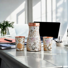 Copper Gold Printed Bedroom Bottle with 2 Glass Set – 900 ML Bottle & 300 ML Glass