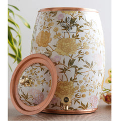 Handcrafted Pure Copper Water Pot with Gold Print Design, Ayurveda Water Vessel, 10 Ltr.