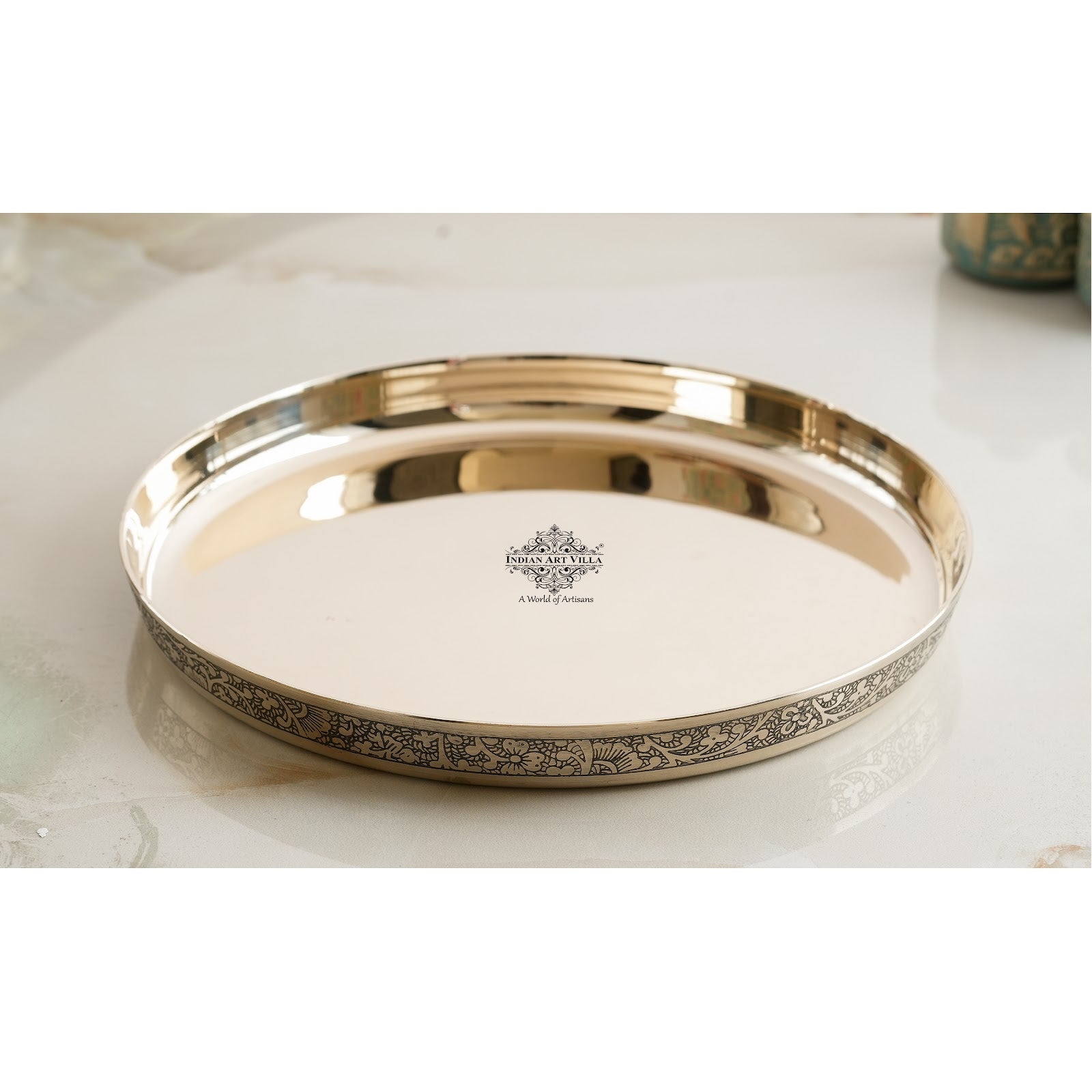 Pure Bronze Thali Set | 6 Pieces Dinner Set With Embossed Design