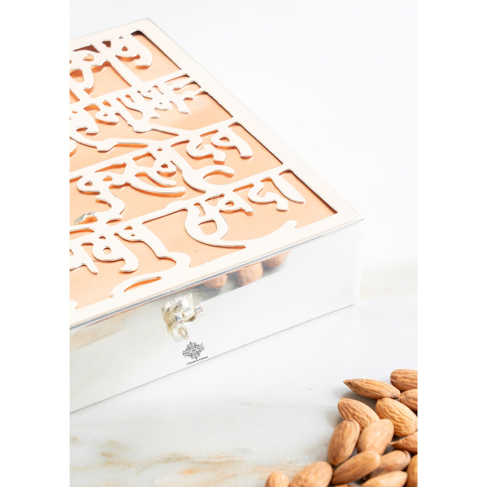 Silver Plated Copper Decorative Box with Ganesh Ji Mantra Design