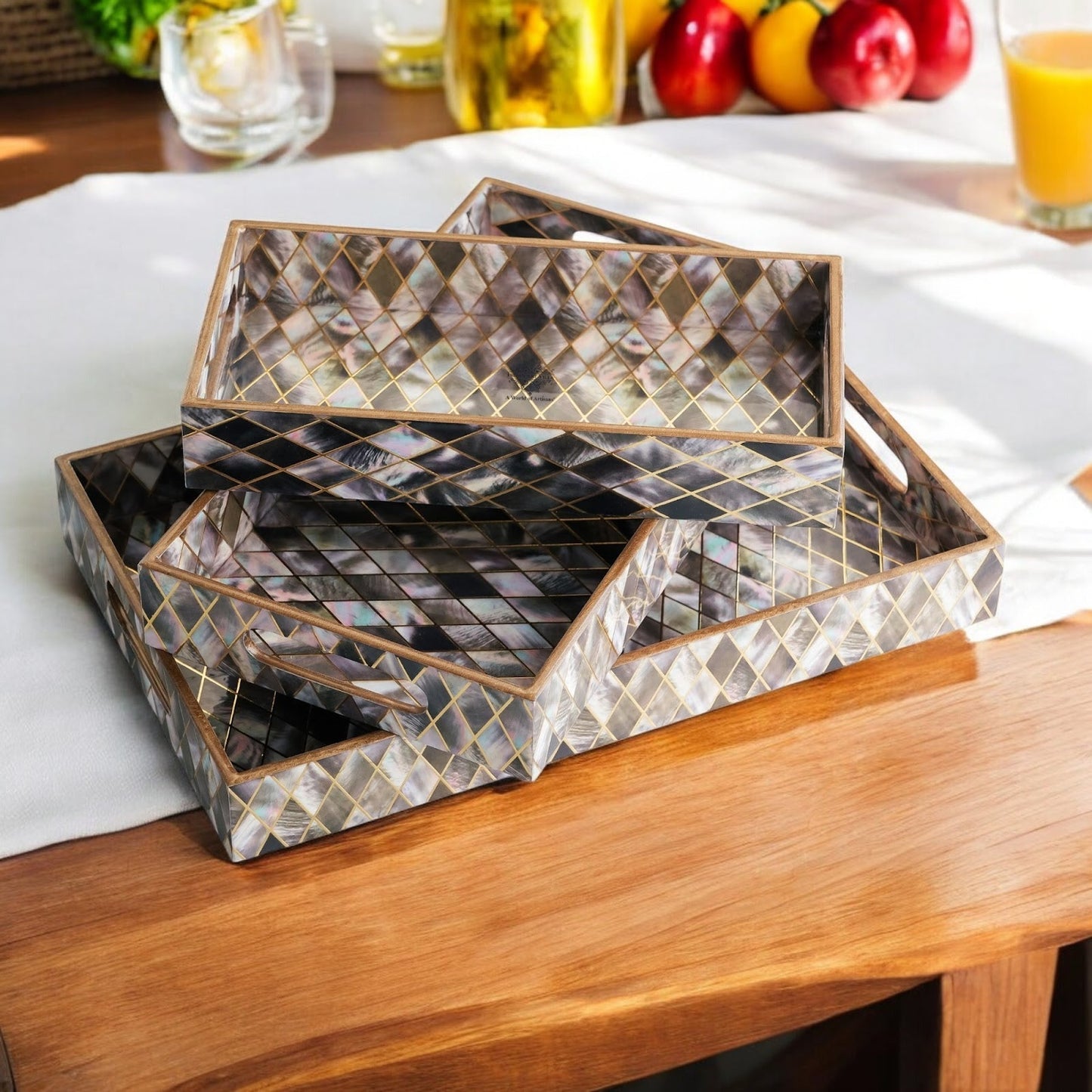 Wooden Tray Set of 3  Handcrafted Multipurpose Decorative Serving Platters