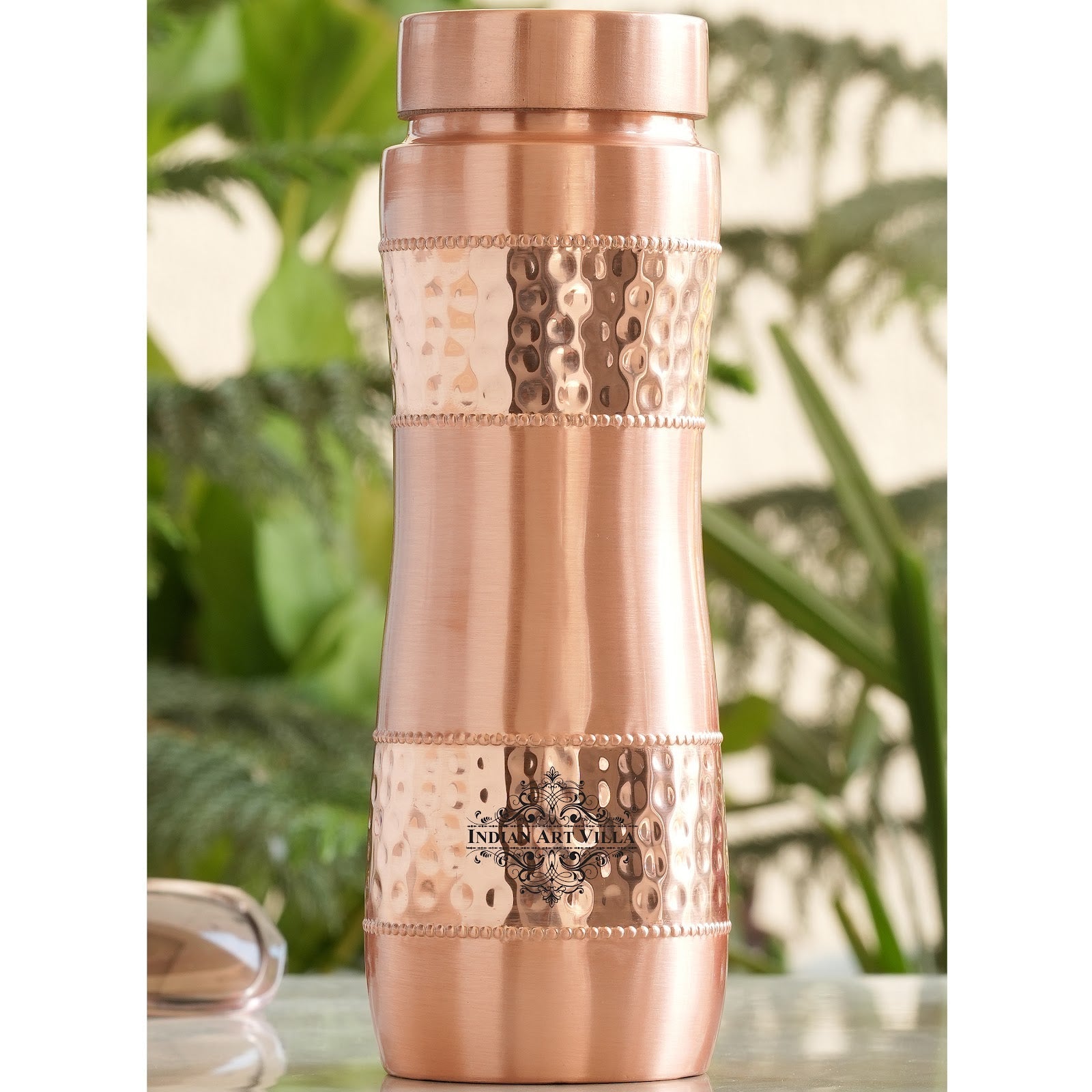 Copper Water Bottle with Half Hammered And Half Lacquer Coating