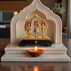 Brass Finish Ram Darbar Murti with Wooden Base for Home Temple