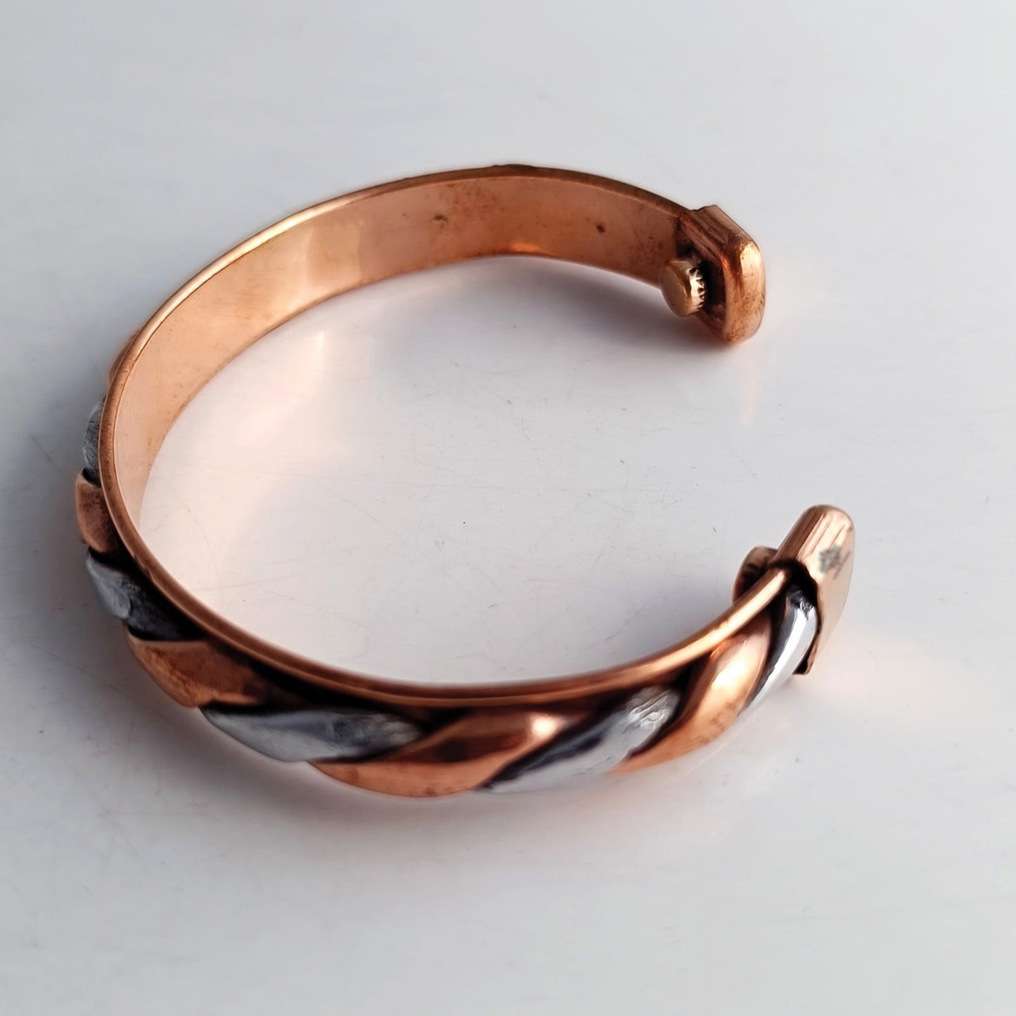 Copper & Steel Finish Spiral Bangle Handcrafted Adjustable Bracelet for Energy Balance