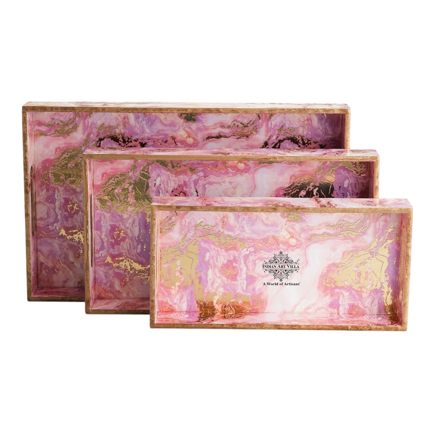 Wooden Tray Set of 3  Handcrafted Multipurpose Decorative Serving Platters