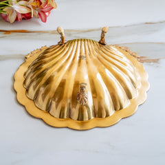 Pure Brass Decorative Platter with Scalloped Edge & Ornate Design - 33.78 cm