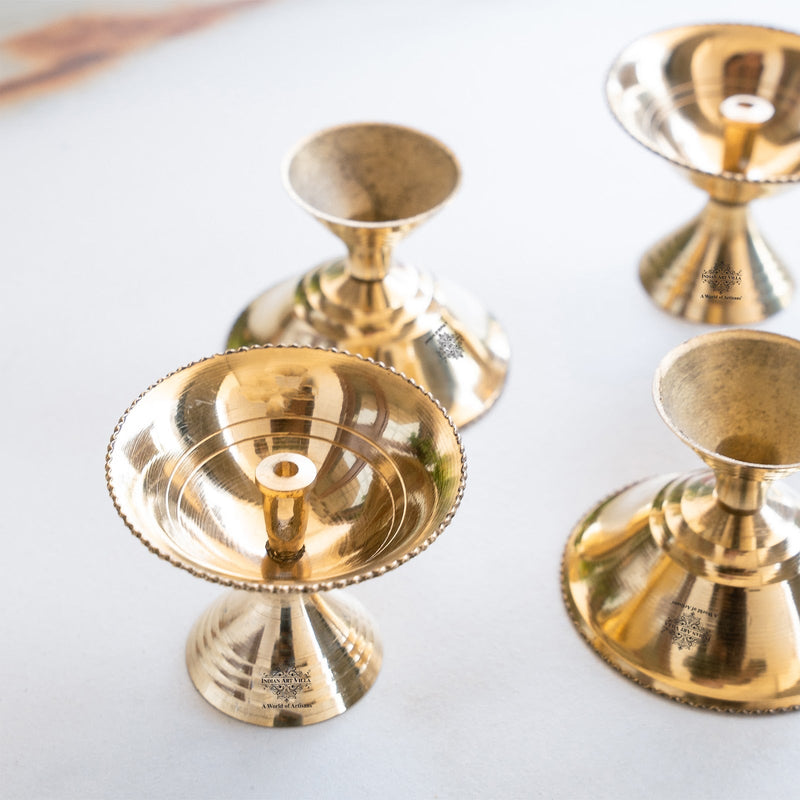 Brass Diya Set of 4 with Beaded Rim & Shine Finish