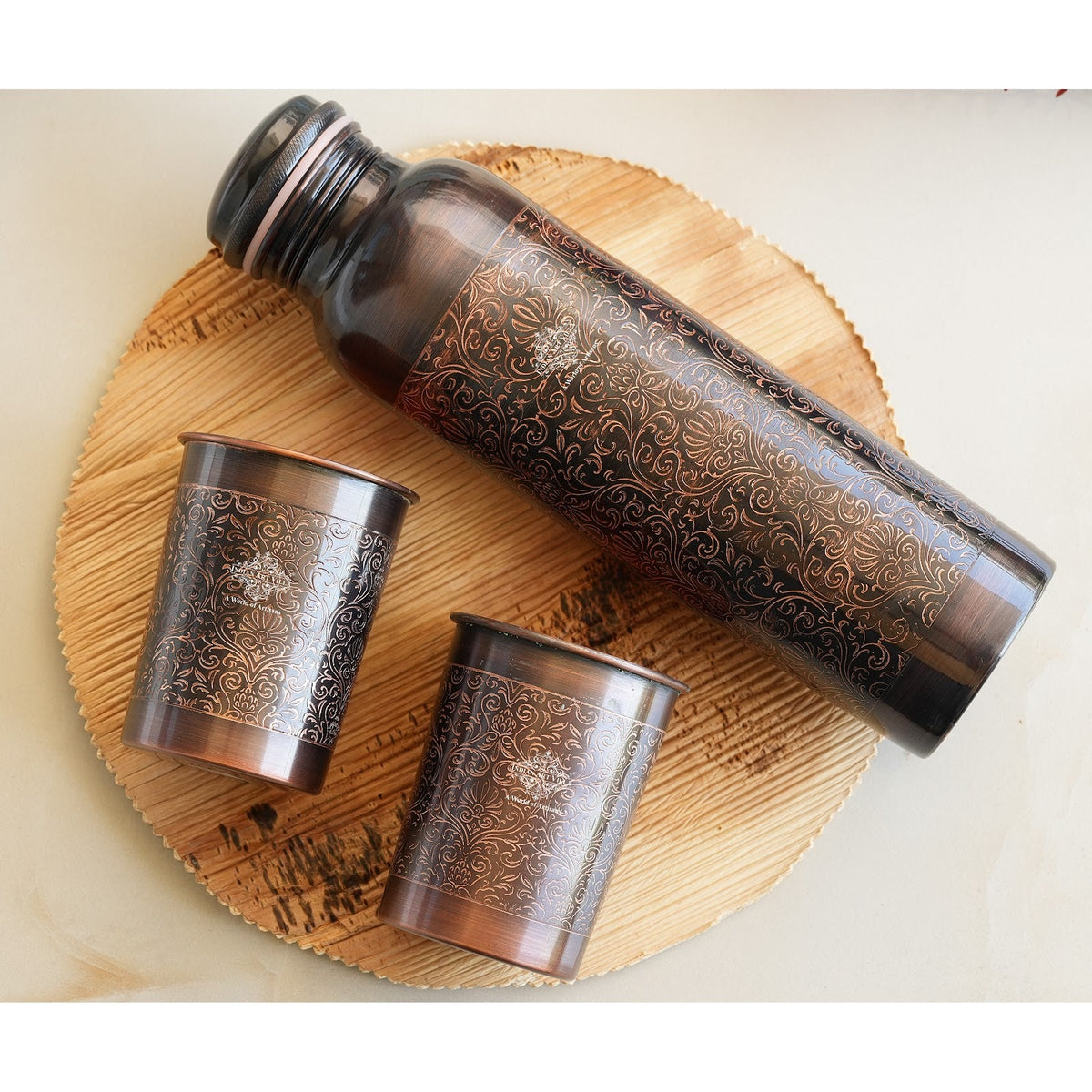 Pure Copper Antique Embossed Bottle Gift Set