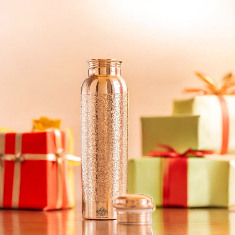 Pure Copper Water Bottle with Unique Artistic Designs – 900 ML