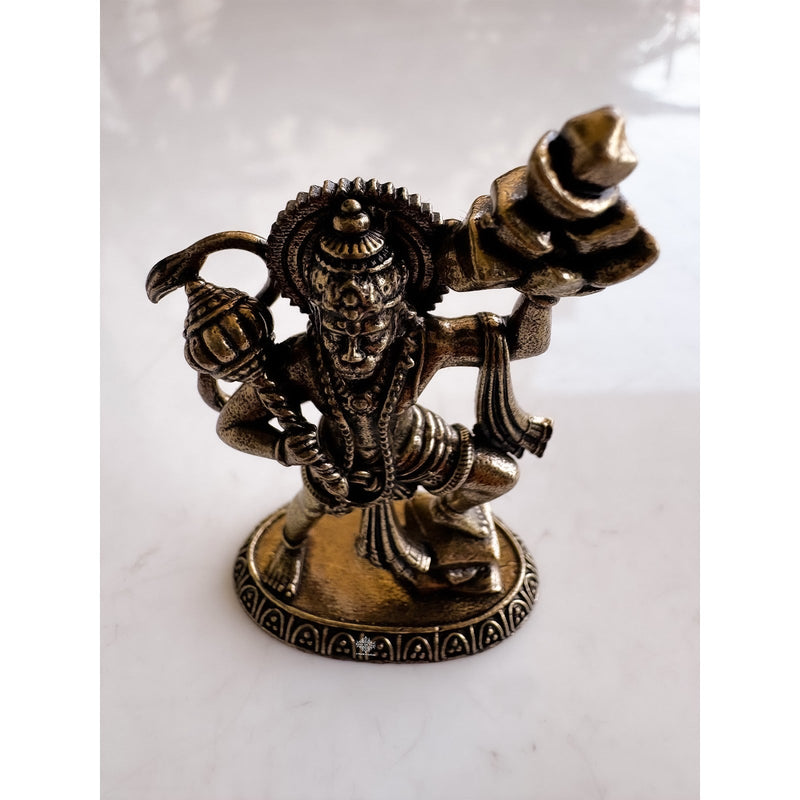 Pure Brass Miniature Hanuman Ji Standing Murti with Parvat
