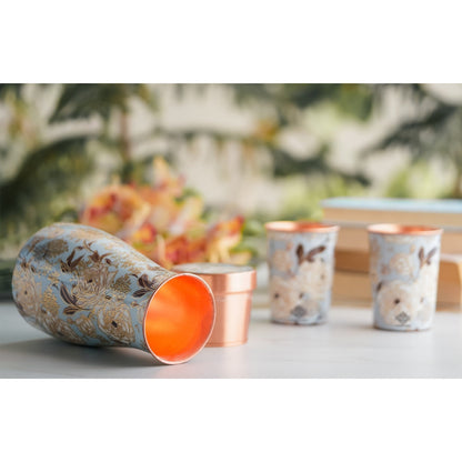 Copper Gold Printed Bedroom Bottle with 2 Glass Set – 900 ML Bottle & 300 ML Glass