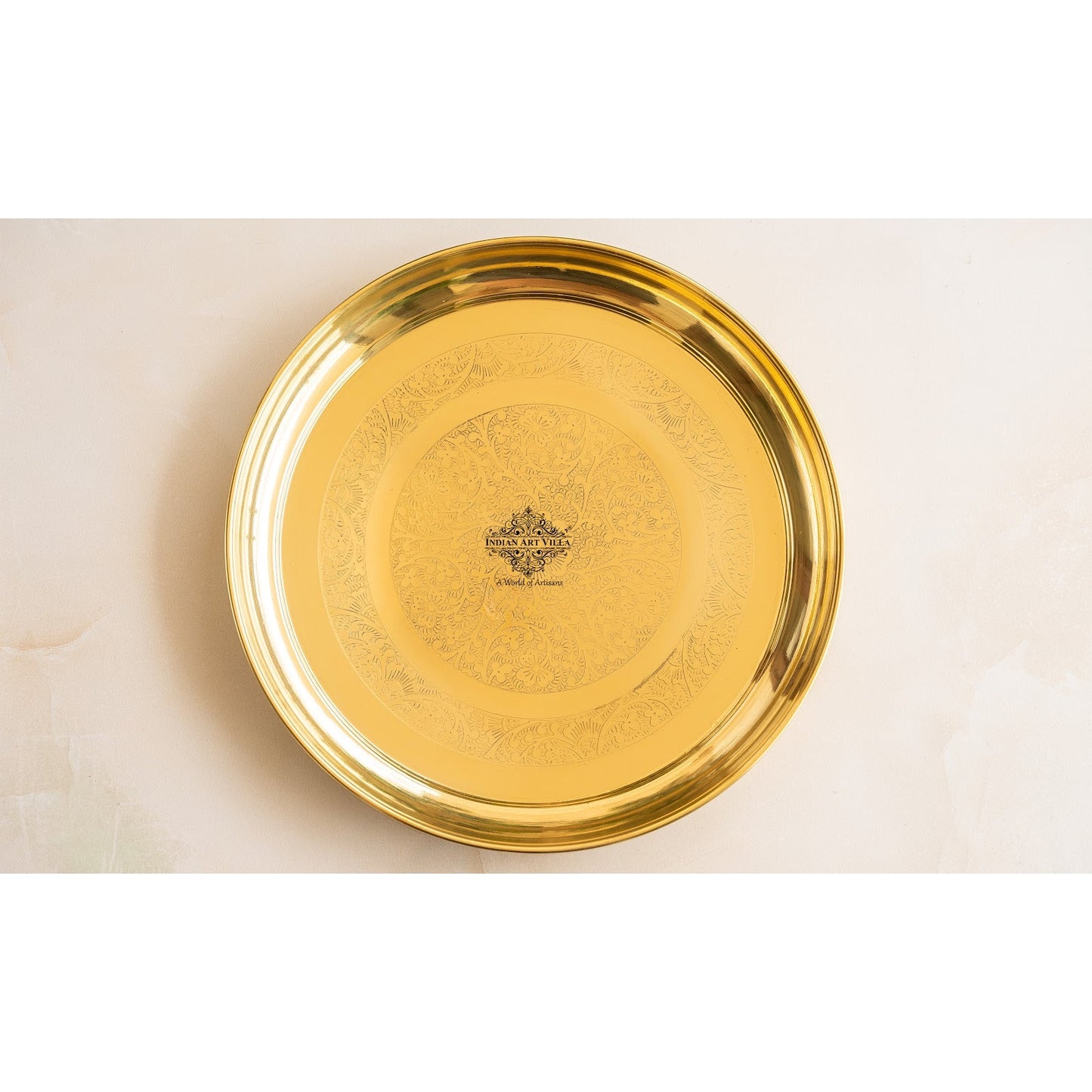 Brass Embossed Thali/Plate – Decorative Floral Design Plate for Pooja, Festivals, Gifting & Home Décor
