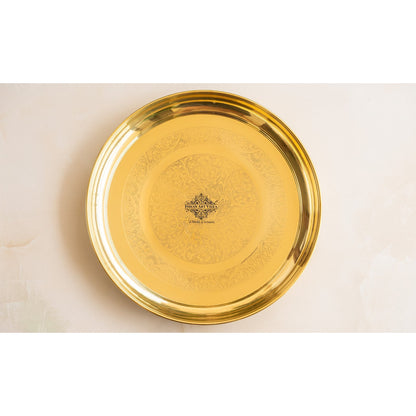 Brass Embossed Thali/Plate – Decorative Floral Design Plate for Pooja, Festivals, Gifting & Home Décor
