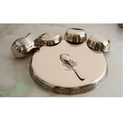 Pure Bronze Thali Set | 6 Pieces Dinner Set With Embossed Design