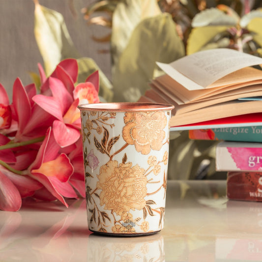 Pure Copper Gold Flower Print Glass – 275 ML