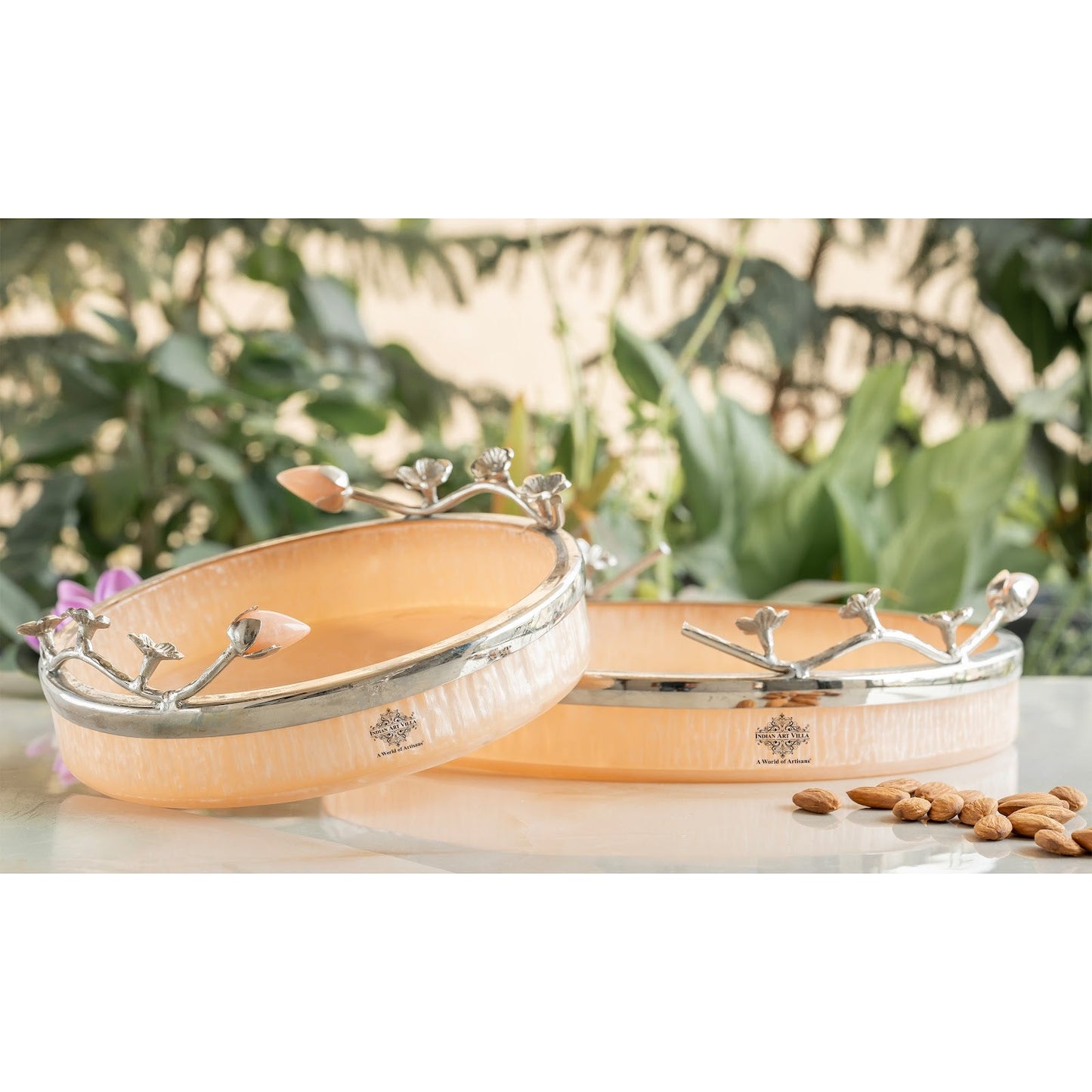 Silver Plated Resin Belgium Pink Decorative Tray, Festive Use, Gifting And Vanity Organizer