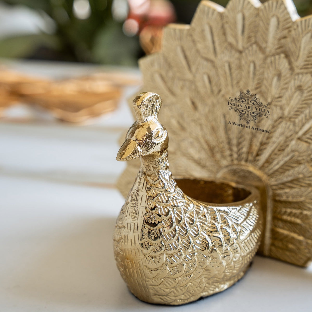 Peacock Gold Finish Showpiece - Decorative Holder