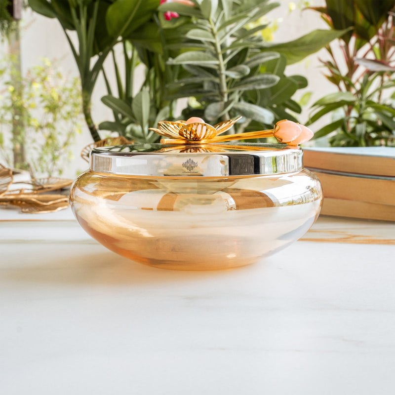 Glass Bowl with Steel Lid & Velvet Gift Box - 1350 ML