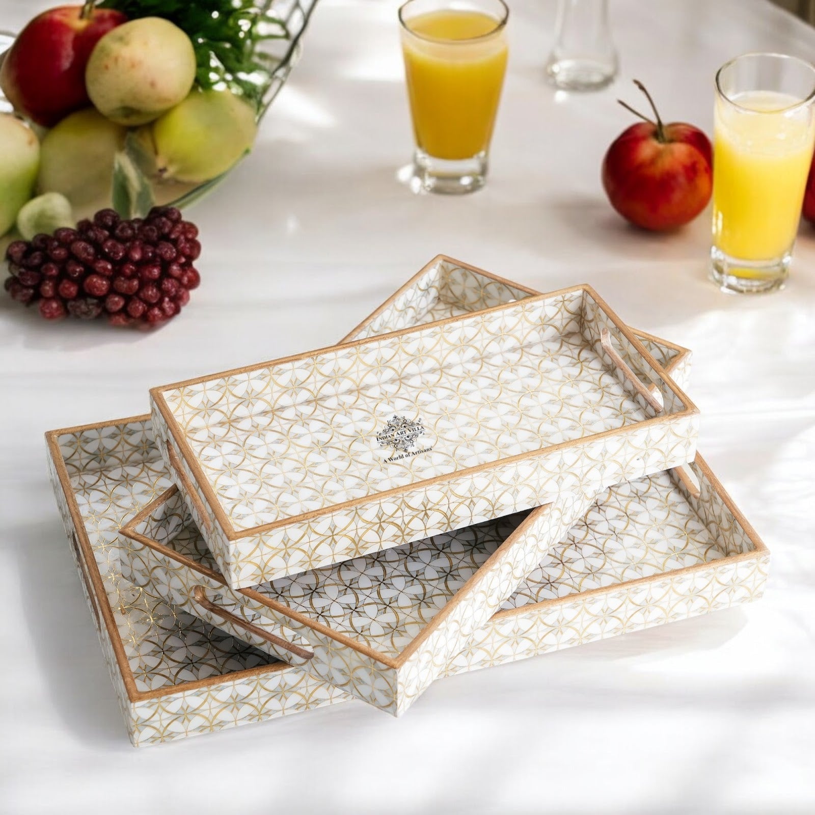 Wooden Tray Set of 3  Handcrafted Multipurpose Decorative Serving Platters