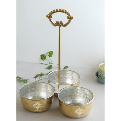 Handcrafted Pure Brass Hammered Design with Tin Lining, Vegetable Serving, 850 ml