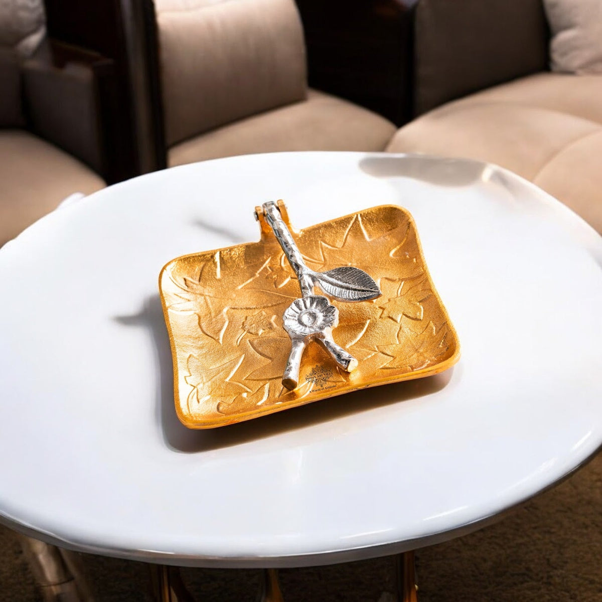 Brass Embossed Flower Design Napkin Holder