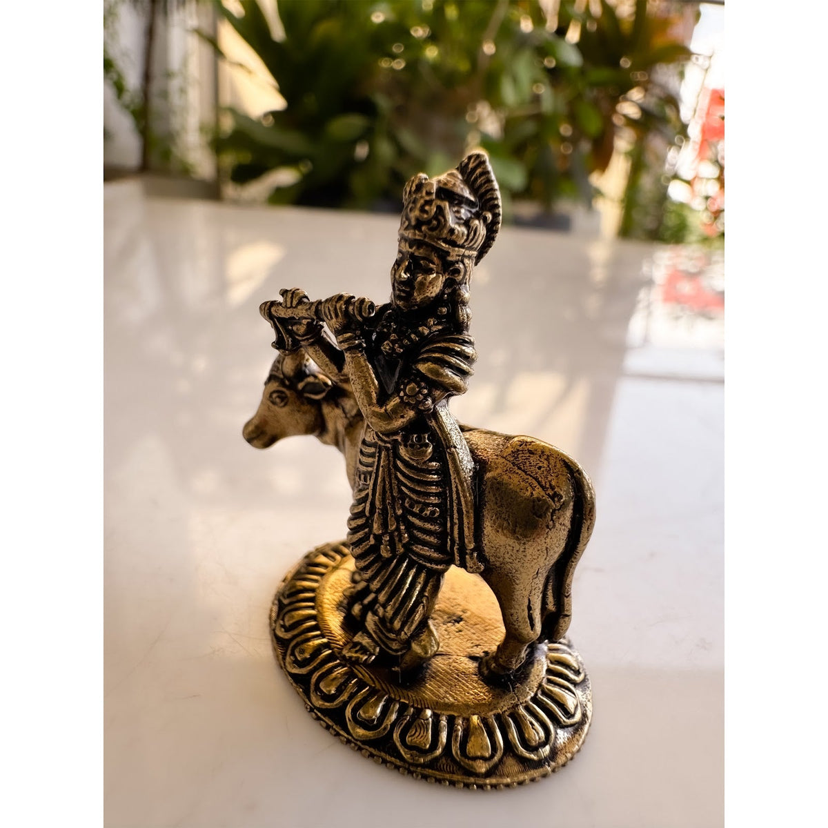 Pure Brass Miniature Krishna Ji with Cow Murti