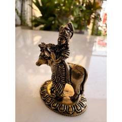 Pure Brass Miniature Krishna Ji with Cow Murti