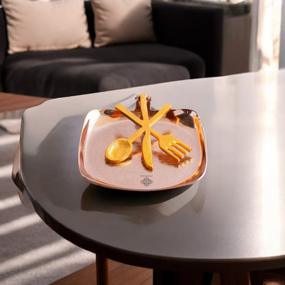 Brass and Copper Finish Napkin Holder with Golden Cutlery Design – Elegant Table Accessory for Dining, Kitchen, Office, and Gifting